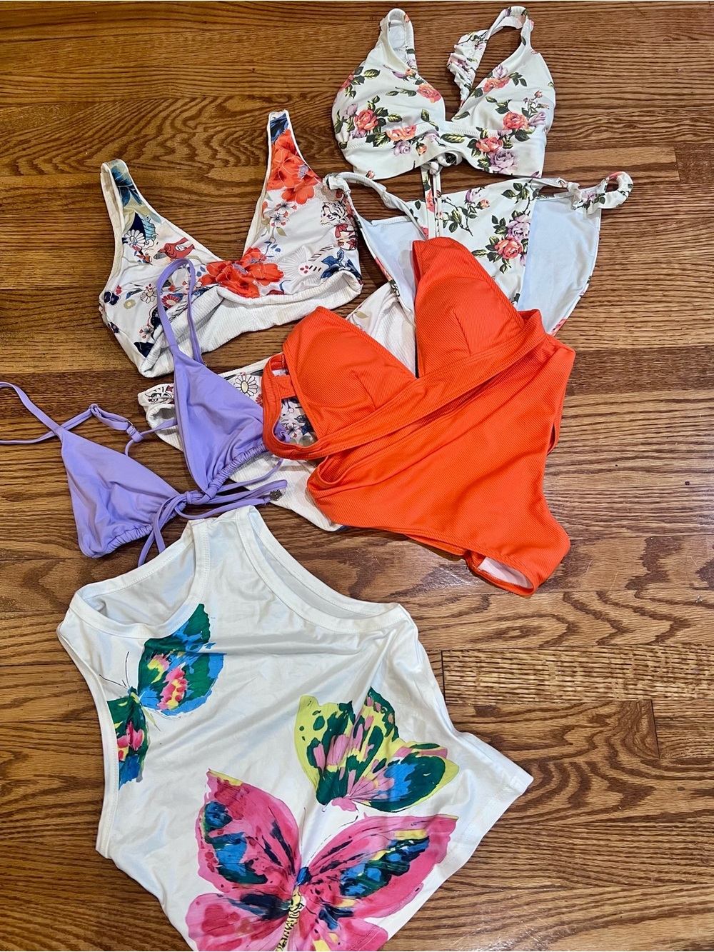 Women's Swimwear Bundle 3 Bikinis and extra top + Butterfly Rash Guard  M/L